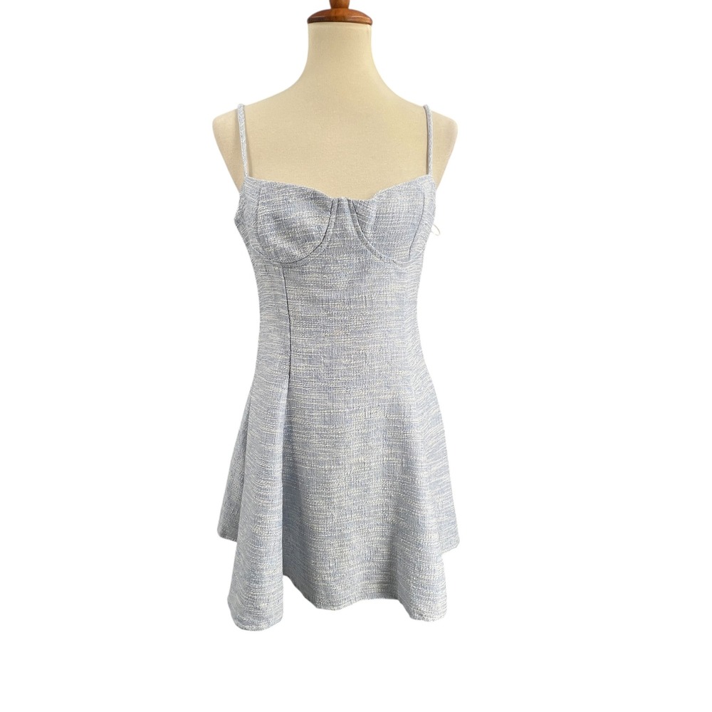 Willow Tweed Corset Mini Dress Blue Metallic Fit & Flare New Size M
